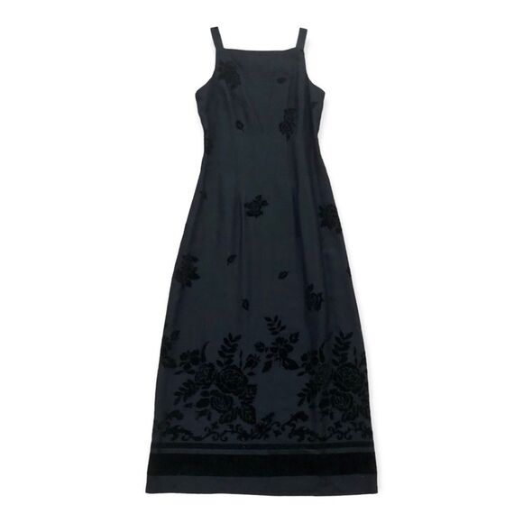 Helene Blake Dresses & Skirts - Vintage 90s Y2K Helene Blake Black Sleeveless Flocked Velvet Maxi Dress Size 5/6